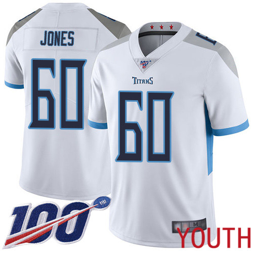 Tennessee Titans Limited White Youth Ben Jones Road Jersey NFL Football #60 100th Season Vapor Untouchable->women nfl jersey->Women Jersey